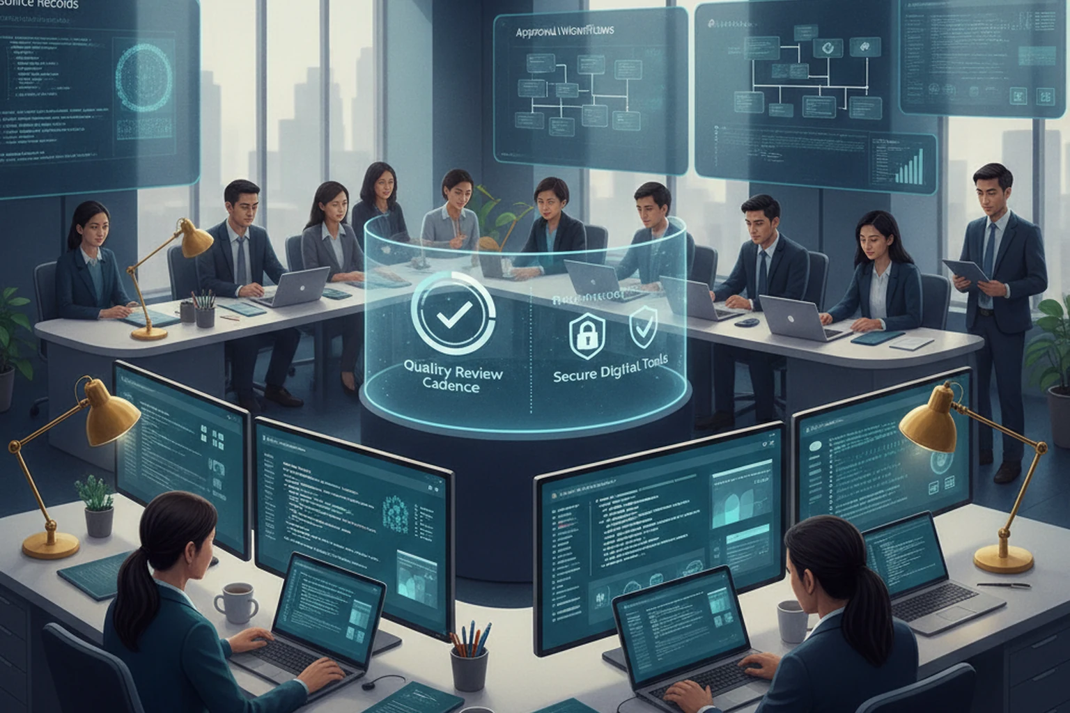Software Development Operations: Quality Review Cadence editorial illustration